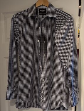 Bonobos Navy and White Gingham Button-Up Dress Shirt